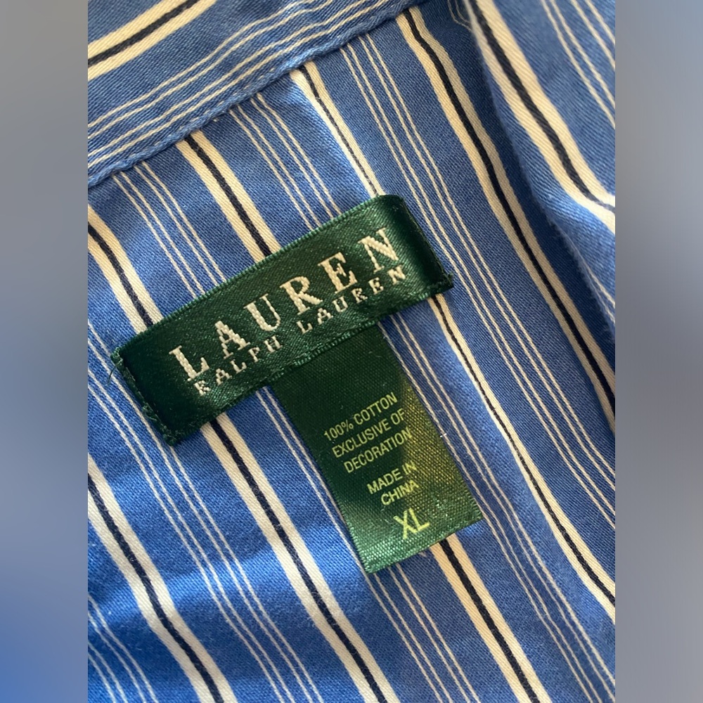 Lauren Ralph Lauren Women’s Pajama Set Blue White Stripe Size XL Cotton - Picture 4 of 6
